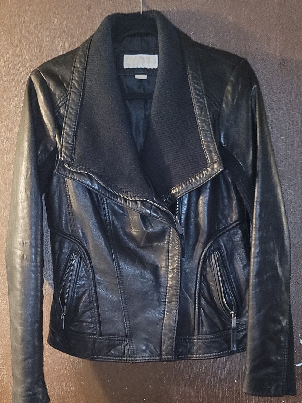 Michael Kors Black Womens 100% Leather Shawl-Collar Jacket Size Medium